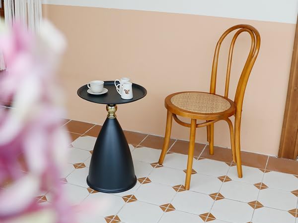 MSOBAIW Round Side Table Small Pedestal Table, Modern Circle Accent End Tables Living Room, Black Minimalist Drink Martini Tables for Small Spaces