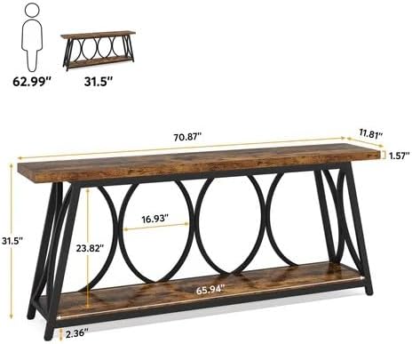 JIKONG 70.9" Industrial Console Table with Shelves — 2-Tier Rustic Metal Sofa Table, Heavy Duty Storage Shelf for Living Room, Office, Entryway (Rustic Brown)