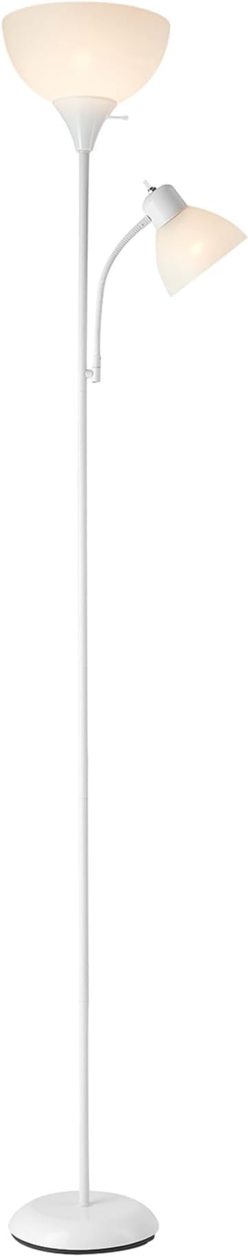 GLOBE Electric 67136 72" Torchiere Floor Lamp with Adjustable Reading Light, Matte White Finish, Frosted Shades, Rotary Switch on Socket, E26 Base (Pack of 2)