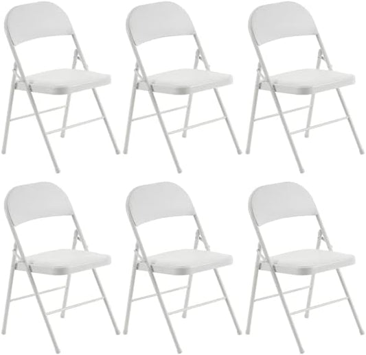 6 Pack Folding Chairs with Padded Seat & Back, Metal Frame Foldable Chairs, Portable & Stackable for Indoor Outdoor, Office, Party, Wedding, Conference, White