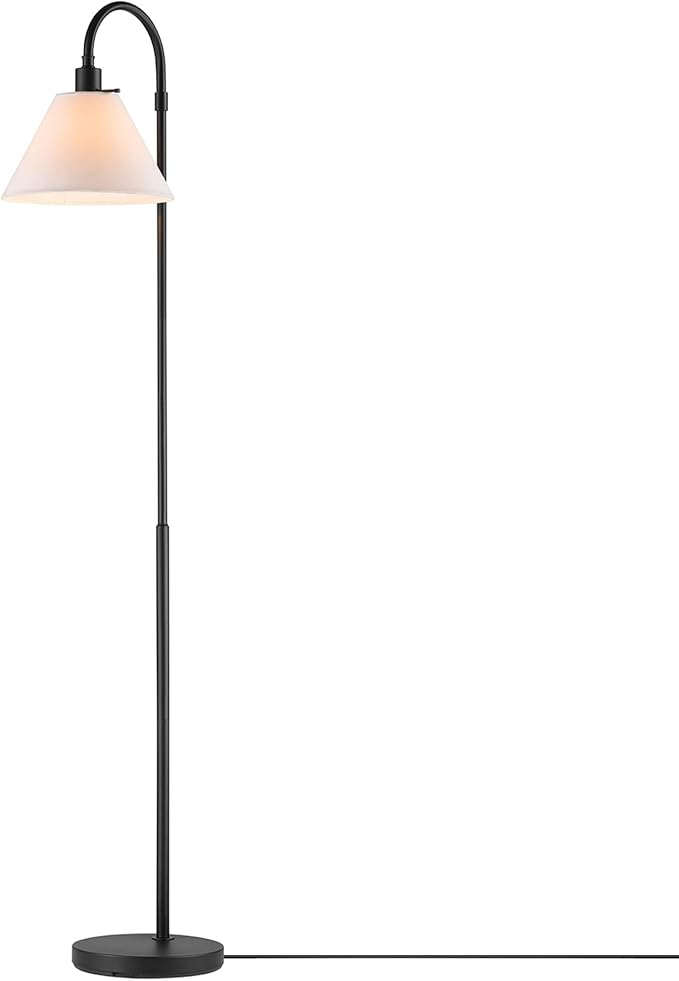 GLOBE Electric 61000146 62" Floor Lamp, Matte Black, White Fabric Shade, On/Off Rotary Switch on Socket, 6-Foot Black Cord, Reading Light, Bedroom, Living Room, Home Decor