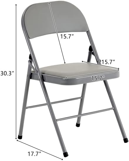 4 Pack Folding Chairs with Padded Seat & Back, Metal Frame Foldable Chairs, Portable & Stackable for Indoor Outdoor, Office, Party, Wedding, Conference, Gray