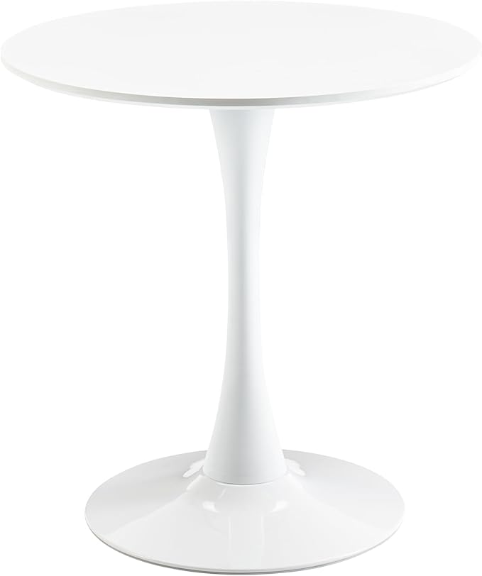 27.5" Small Round Dining Table, Modern Tulip Style Table for 1-2 People, Space-Saving Table for Dining Room, Kitchen, or Cafe, White Pedestal Base