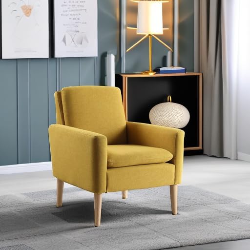 Lohoms Set of 2 Accent Chair for Living Room, Mustard Yellow Comfy Reading Leisure Chair for Bedroom, Mid-Century Modern Fabric Upholstered Armchair for Reading Nook, Waiting Area, Wood Legs