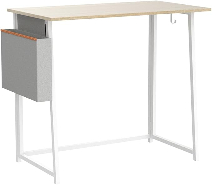 4NM 31.6" Small Folding Desk, Foldable Computer Home Office Desk, Study Writing Table for Small Space Saving Bedroom, with Storage Bag - Natural and White