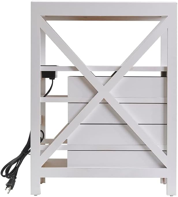 Fully Assembled Narrow Side Table with Charging Station, No Assembly Narrow Nightstand with USB Ports, Pre Assembled Skinny End Table with Outlets for Living Room, Bedroom-White