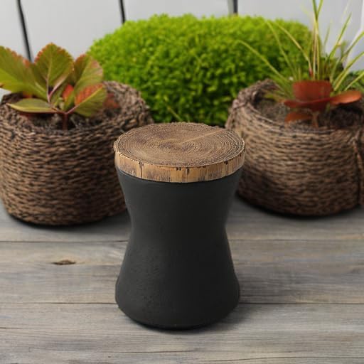 SUNBURY Outdoor Accent Table, 13" W Hourglass Shaped Outdoor Side Table for Patio, Concrete Garden Stool End Table, Morden Concrete Wooden-Look Top for Bedroom, Garden, Backyard