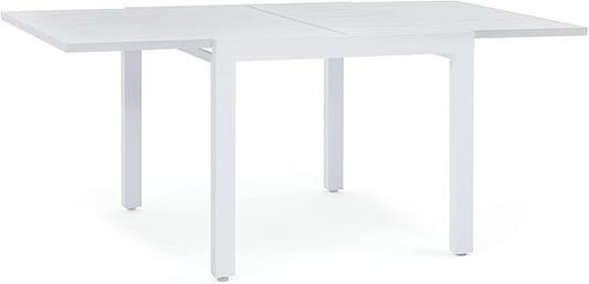 Soleil Jardin Aluminum Patio Extendable Dining Table, 35" - 71", Adjustable Indoor Outdoor Furniture Rectangle Table for 4-6 Person Porch Deck Garden, White