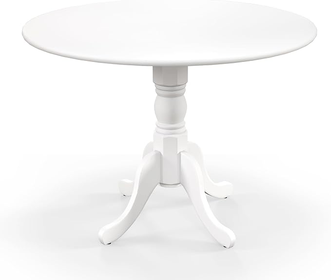 Giantex Round Dining Table, 39" D X 29" H, Rubber Wood Pedestal Table W/Round Tabletop & Curved Trestle Legs, 4-Person Dinner Table for Kitchen, Dining Room, Restaurant (White)