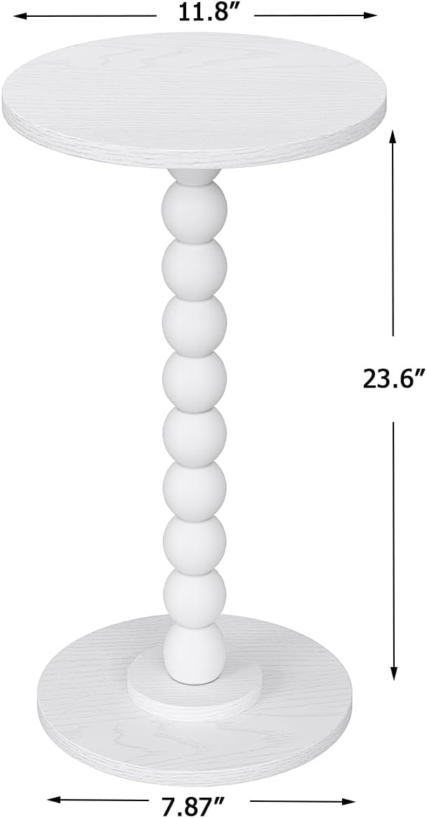 Round Side Table, Small Drink Table for Small Spaces, Pedestal End Table for Living Room, Modern Accent Nightstand with Solid Wood Leg for Bedroom, Corners and Office White Color UTBT005W