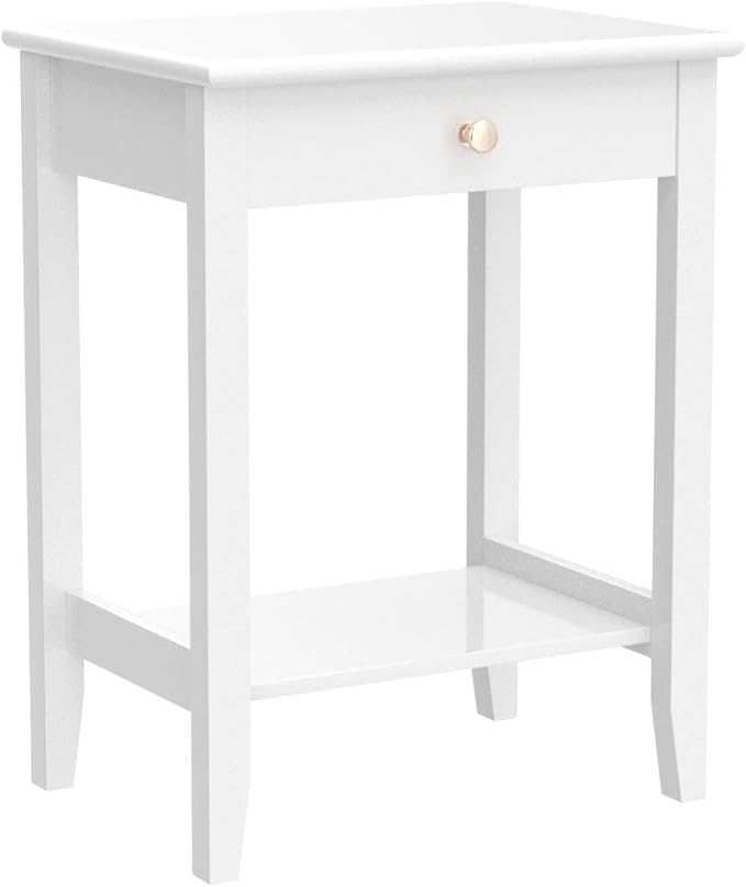 Giantex Nightstand Wooden 2-Tier Couch Sofa Side Table with Drawer, Storage Shelf, Solid Wood Legs,Mufti-Functional Home Furniture for Living Room Bedroom Study Room End Table (2, White)