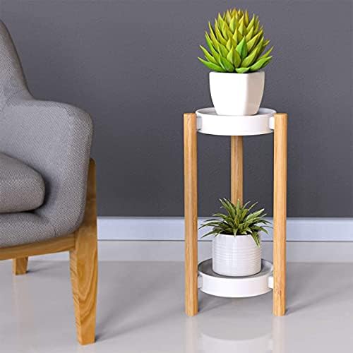 Wisuce Bamboo Plant Stands Indoor, 2 Tier Steel Tray Tall Corner Plant Stand Holder & Plant Display Rack for Outdoor Garden Indoor Home (2 Tier)