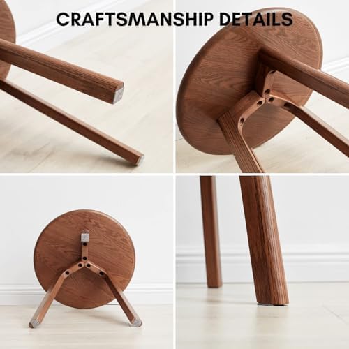 100% Solid Oak Round Side Table, Small Side Table for Small Spaces, 3-Legged Living Room End Tables Set of 2 with Stable Frame for Bedroom Couch Side Entryway, Walnut