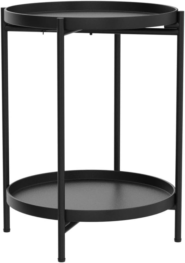 Tiita 2 Pack Round End Table Mental 2-Tier Side Table Nightstand/Small Iron Tables Accent Coffee Table for Living Room Bedroom Office Small Space