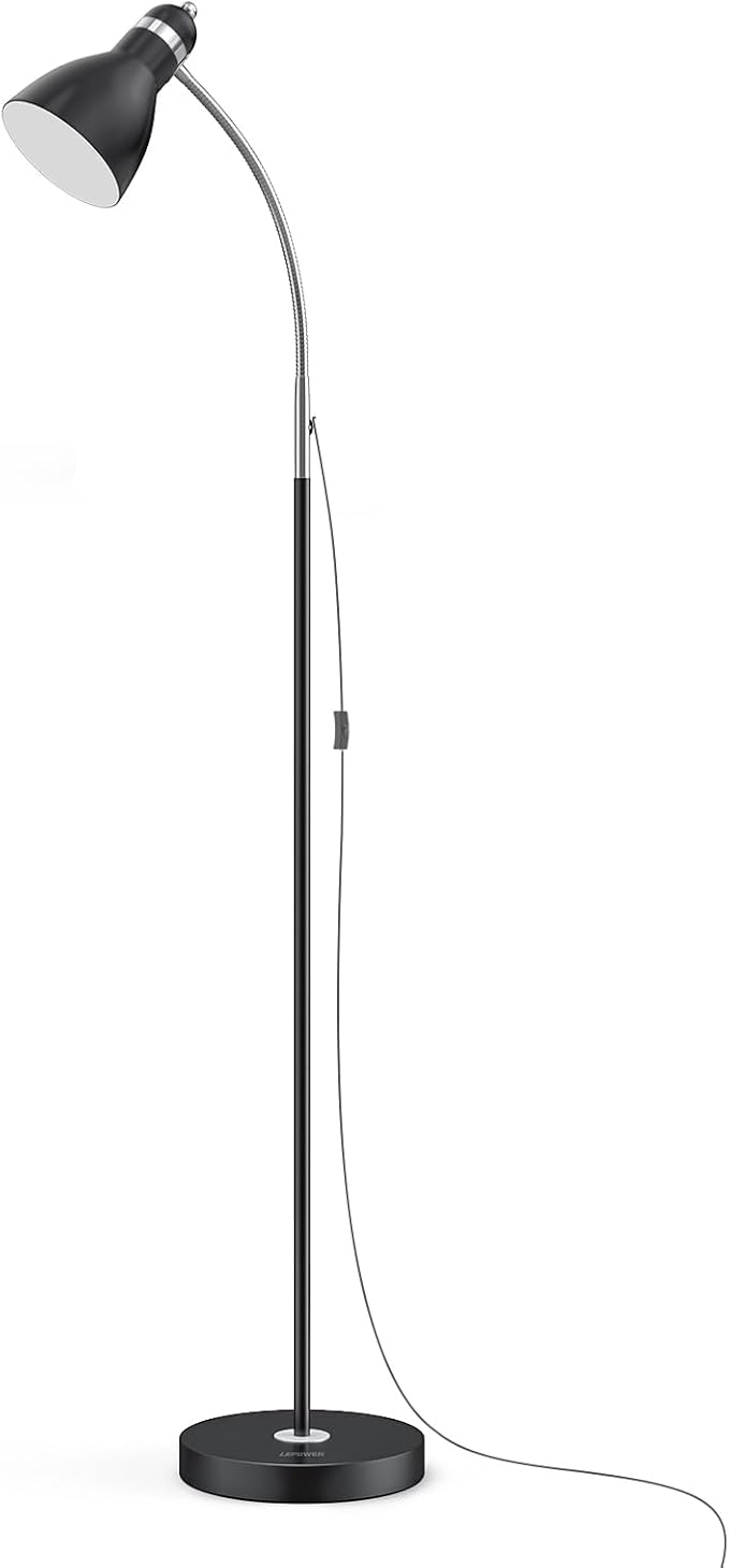 LEPOWER Floor Lamp, Metal Standing Lamp with Adjustable Gooseneck, Heavy Metal Base, Reading Pole Lamp for Office, Black Floor Lamps for Bedroom, Living Room