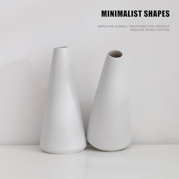2-Piece White Matte Ceramic vase Set, Farmhouse Decoration, Decorative vase, Suitable for Kitchen, Bedroom, Office, Living Room, Bathroom, and Shelf Center Dining Table Decoration