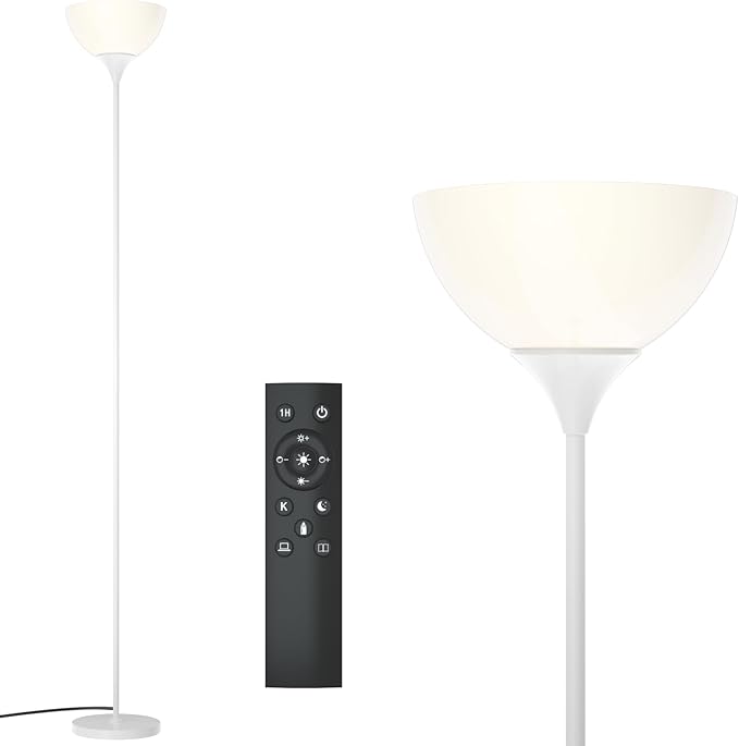 PESRAE Floor Lamp, Remote Control with Stpeless Color Temperatures and Brightness, Torchiere lamp for Bedroom, Living Room, Bulb Included