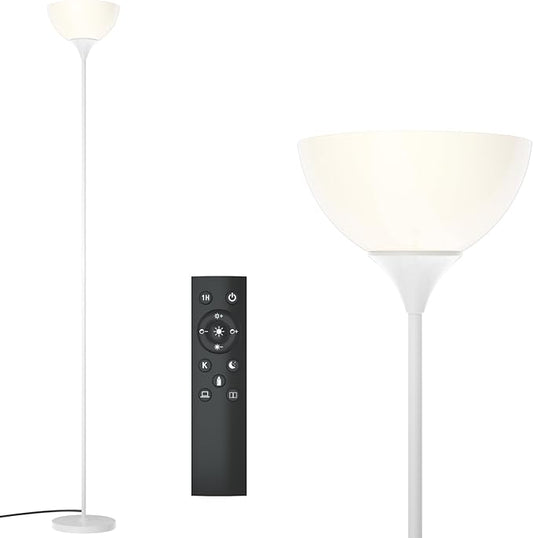 PESRAE Floor Lamp, Remote Control with Stpeless Color Temperatures and Brightness, Torchiere lamp for Bedroom, Living Room, Bulb Included