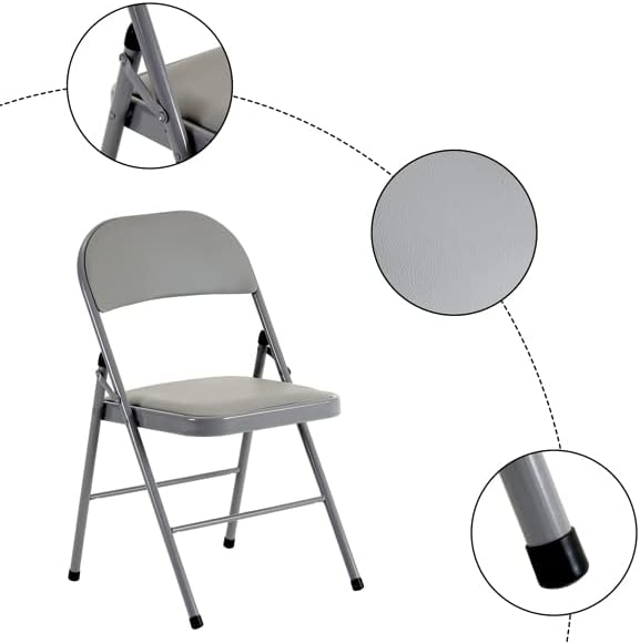 4 Pack Folding Chairs with Padded Seat & Back, Metal Frame Foldable Chairs, Portable & Stackable for Indoor Outdoor, Office, Party, Wedding, Conference, Gray
