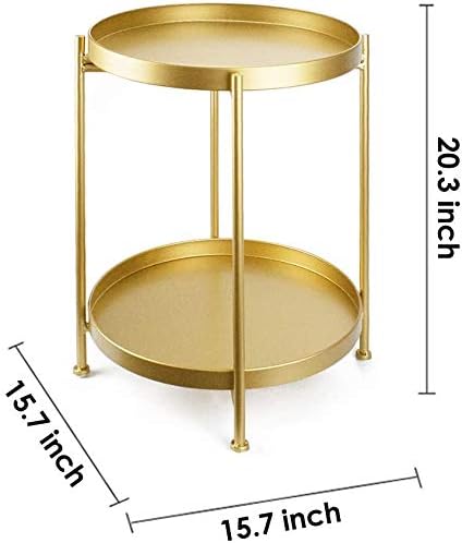 Tiita Round End Table Mental 2-Tier Side Table Nightstand/Small Iron Tables Accent Coffee Table for Living Room Bedroom Office Small Space