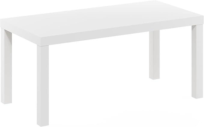 Furinno CLASSIC Coffee Table, Modern Rectangle Coffee Table with 1.8 Inch Thick Tabletop, Side Table for Living Room, Home Office, White
