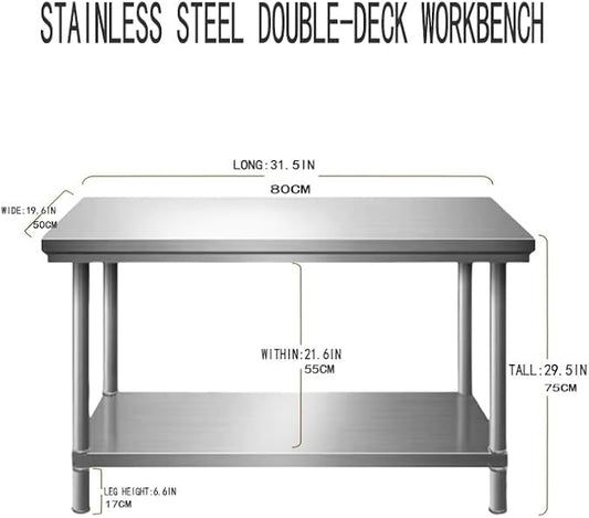 Stainless Steel Table Prep & Work Table 20x 32Inches NSF Heavy Duty Commercial with Undershelf and Backsplash for Restaurant Kitchen Home and Hotel