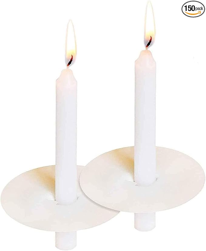 150 Packs Unscented White No Smoke ChurchCandles with Drip Protectors for Devotionalcandlelight Vigil Service.
