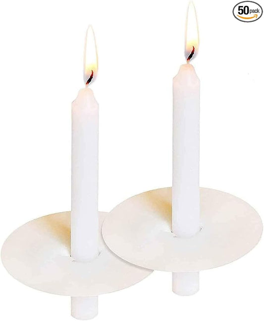 100 Church Candles with Drip Protectors for Devotional Candlelight Vigil Service, Box of 100 Candles, Unscented White 5" H X 1/2" D, No Smoke