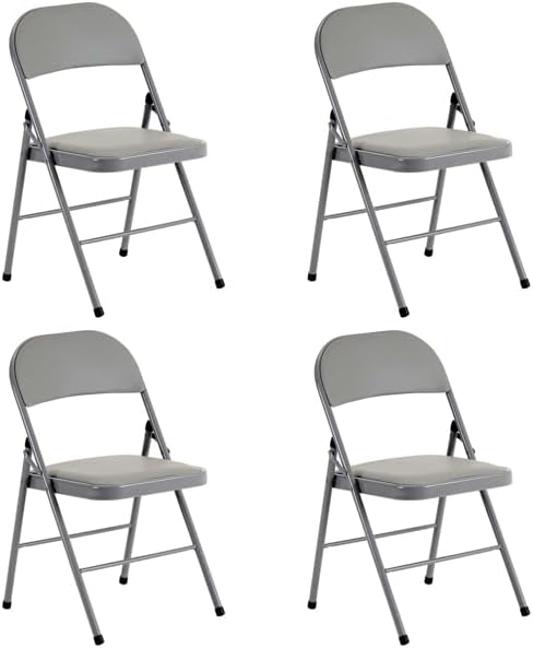 4 Pack Folding Chairs with Padded Seat & Back, Metal Frame Foldable Chairs, Portable & Stackable for Indoor Outdoor, Office, Party, Wedding, Conference, Gray