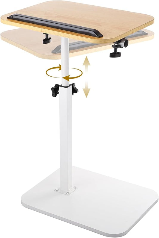 Sofa Armrest Tray Table for Couch, TV Tray Table 360° Swivel Height Adjustable End for Small Spaces, C Shaped End Table for Couch, Living Room, Bedroomor with Phone & Tablet Slot(White)