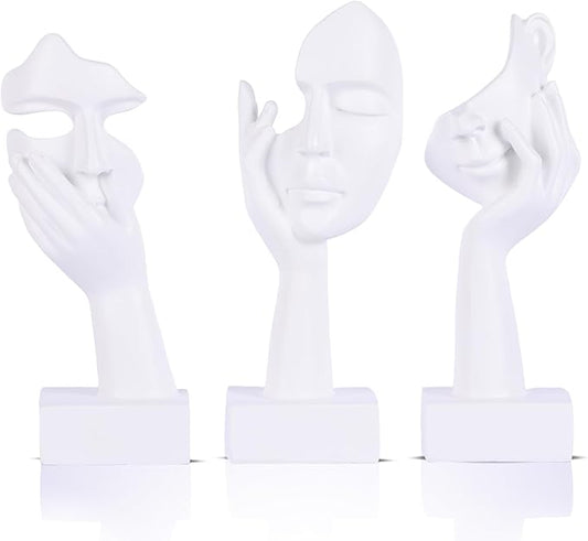 3 Pcs Thinker Small Statue Set - White Art Abstract Home Accent Figurines for Decor Woman Apartment Bookshelf Floating Shelf Coffee Table Office Desk Bathroom Counter Decor (3 Pcs White, 6")