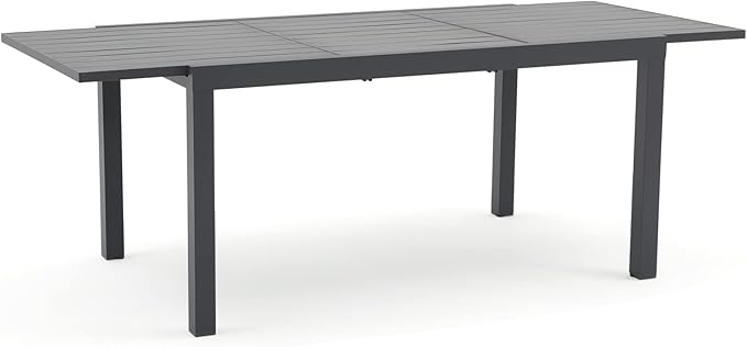 Soleil Jardin Aluminum Patio Extendable Dining Table, 59" - 83", Adjustable Indoor Outdoor Furniture Rectangle Table for 6-8 Person Porch Deck Garden, Dark-Grey
