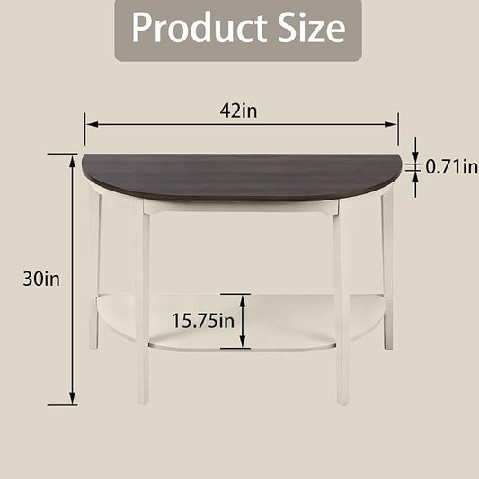Half-Moon Console Table, 41" Long Sofa Table with Storage,2-Tier Brown Entryway Table for Living Room, Hallway, Entrance, Foyer