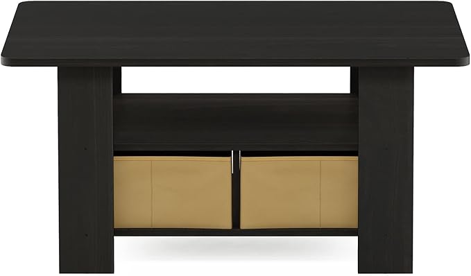 Furinno Andrey Coffee Table, Small Modern Coffee Table with Storage and Bin Drawer, Side Table for Living Room, Bedroom, Home Office, Dark Espresso
