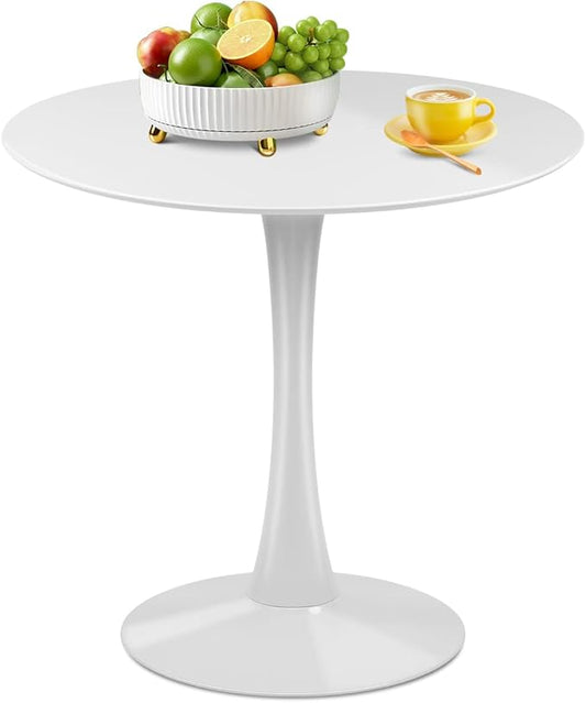 White Round Dining Table for 31.5 inch,Mid Century Modern Small Tulip Table with Metal Pedestal Base for Living Room Kitchen Dining Room