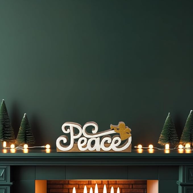 Decozen Living Room Decor: Handcrafted Peace Sign Letters Centerpiece - Bedroom, Indoor Coffee Table, House, Dining Room, Farmhouse & Kitchen Decor, Housewarming Gifts and Accessories - Solid Wood