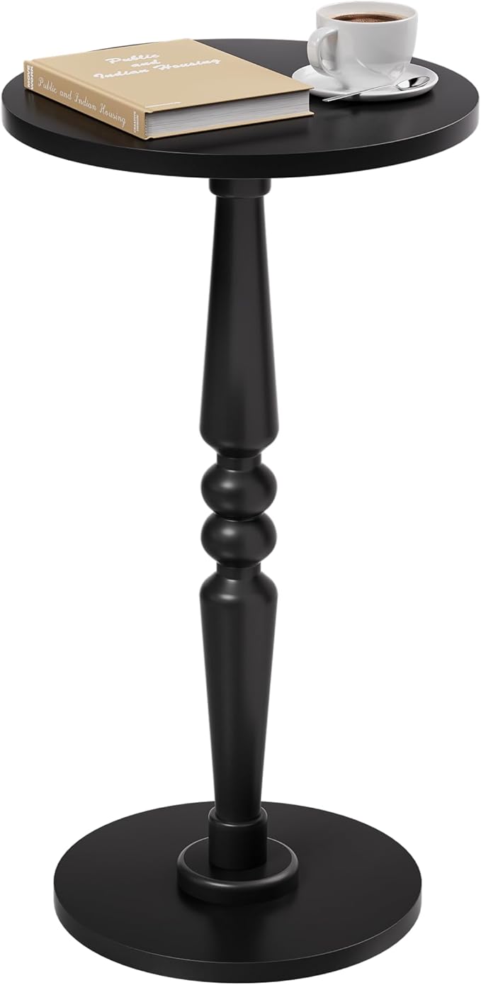 Round Side Table for Livingroom, Bedroom - Small Accent End Table Nightstand with Solid Wood Top and Pedestal Leg - Modern Drink Table for Small Spaces, Corners, Office