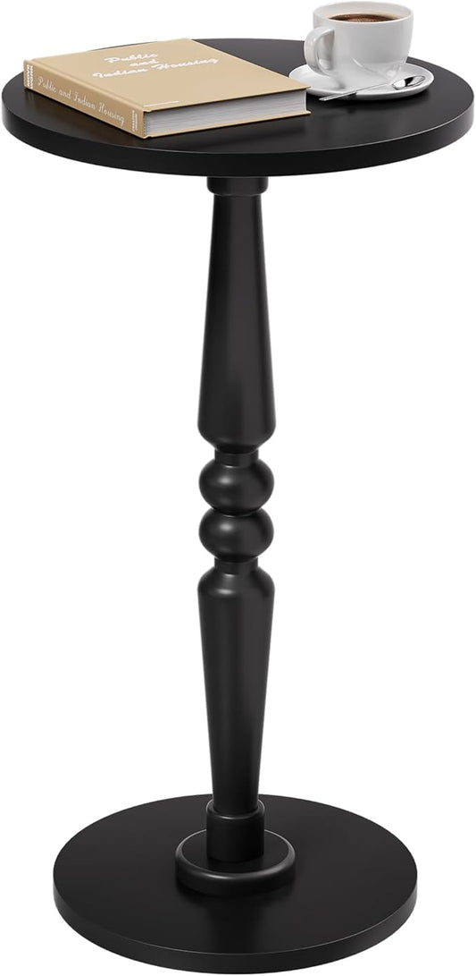 Round Side Table for Livingroom, Bedroom - Small Accent End Table Nightstand with Solid Wood Top and Pedestal Leg - Modern Drink Table for Small Spaces, Corners, Office