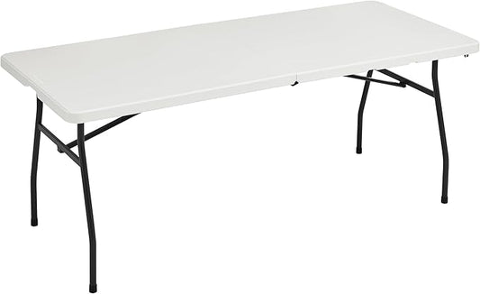 Amazon Basics Heavy Duty Portable Folding Table 6 ft with Carrying Handle, Indoor & Outdoor, White