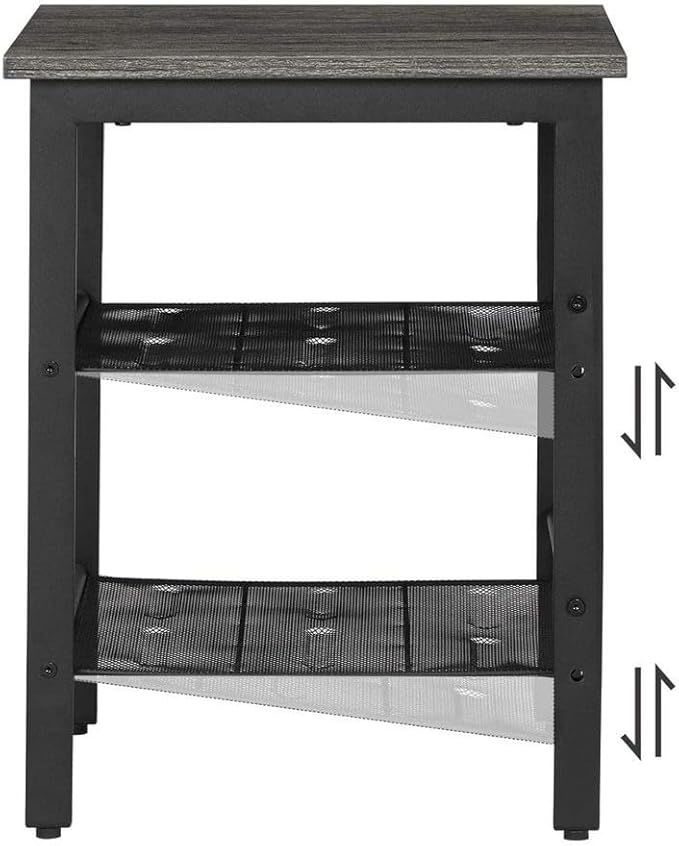 VASAGLE Nightstand, Set of 2 Side Tables, End Tables with Adjustable Mesh Shelves, for Living Room, Bedroom, Industrial, Stable Steel Frame, Easy Assembly, Charcoal Gray and Black ULET024B04