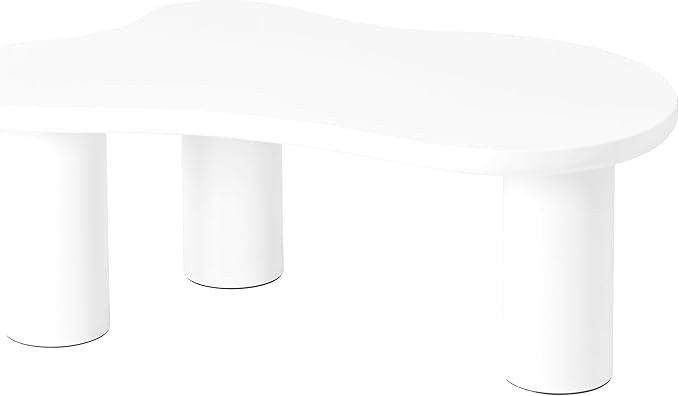 GDFStudio 44'' Cloud-Shaped Coffee Table,Minimalist Center Table with 3 Sturdy Legs & 1.5'' Thick Top,Easy Assembly Round Edge Irregular End Table for Living Room, Bedroom,or Patio,White