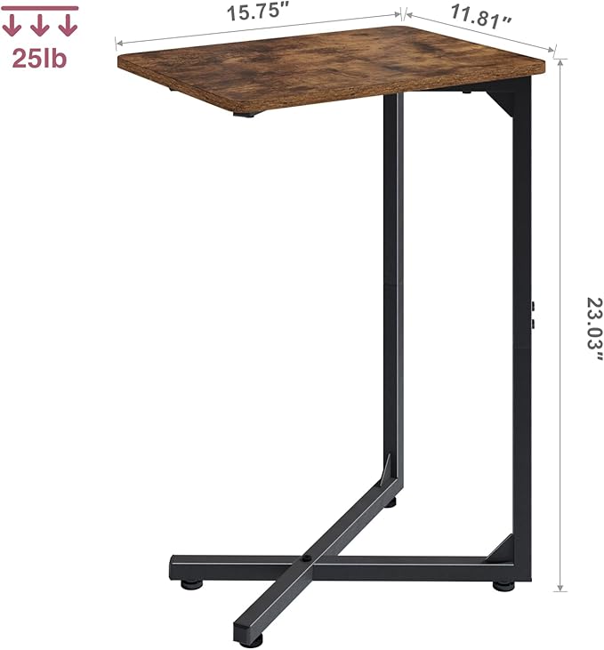 C-Shaped End Table, Small Side Table for Couch, Sofa TV Tray Table for Living Room, Bedroom, Bedside ET-X-BR1