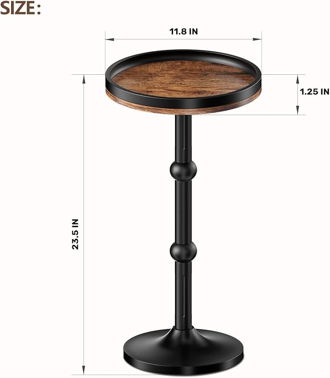 Small Round Side Table, Coffee Drink Table for Small Spaces, Modern Night Stand with Metal Leg, Weighted Iron Base Pedestal Round End Tables for Living Room, Bedroom, Narrow Corners,Sofa Couch