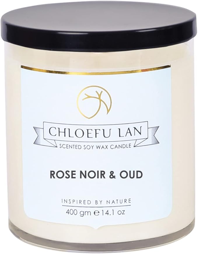 Chloefu LAN Rose Noir & Oud Scented Candle Luxury Soy Large Candle Jar 14.1 oz,100 Hours Long Lasting Burning Highly Scented Candle,Valentines Day Gifts for Her