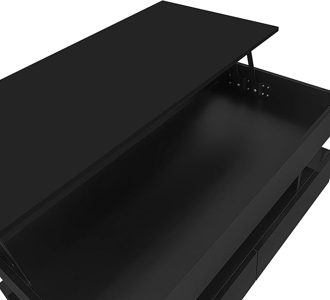 Lift Top Coffee Table with 2 Drawers and LED Lights, Modern 39.3" Rectangular High-Gloss Center Table Cocktail Tea Table with Lift-Top and Hidden Space for Living Room Apartment Black