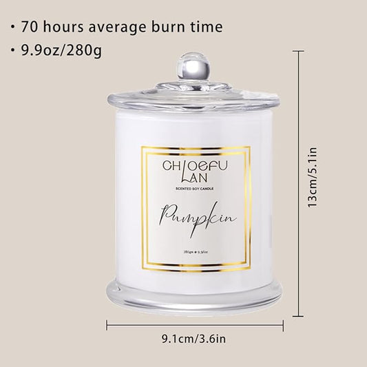 Chloefu LAN Pumpkin Candle, Fall Candles for Home Scented, Halloween Gifts for Women & Men, Natural Soy Scented Candles, Holiday Autumn Gift, Luxury Glass Jar, 75 Hours Long Burning, 10 oz