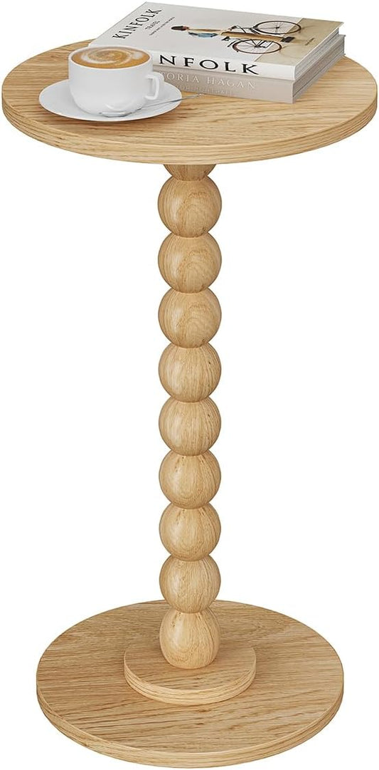 Round Side Table, Small Drink Table for Small Spaces, Pedestal End Table for Living Room, Modern Accent Nightstand with Solid Wood Leg for Bedroom, Corners and Office Natural Color UTBT005M