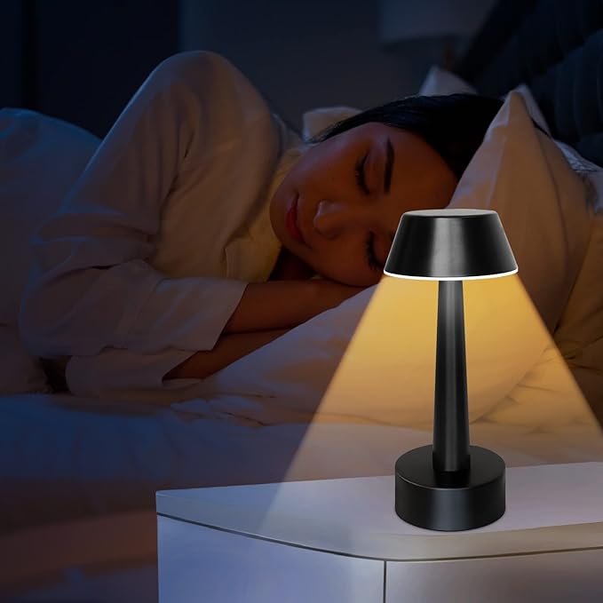 UMEXUS 2 Pack Rechargeable Small Cordless Table Lamp, LED Battery Operated Touch 3 Color Dimming Bedside Nightstand Desk Lamps Metal Portable Night Lights for Bedroom Bar Restaurant Outdoor Black