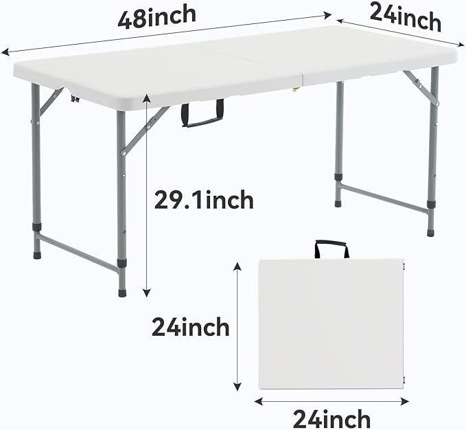 Nazhura 4 Foot Foldable/Folding Table Heavy Duty, Durable and Portable for Dining Picnic and Party