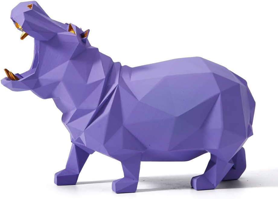 HAUCOZE Hippo Gifts Statue Animal Scupture Figurine Modern Decor Arts Polyresin Purple 7.1 inch